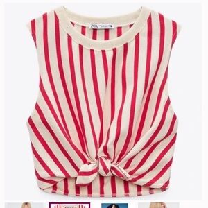 Zara Red and White Striped Women's Top